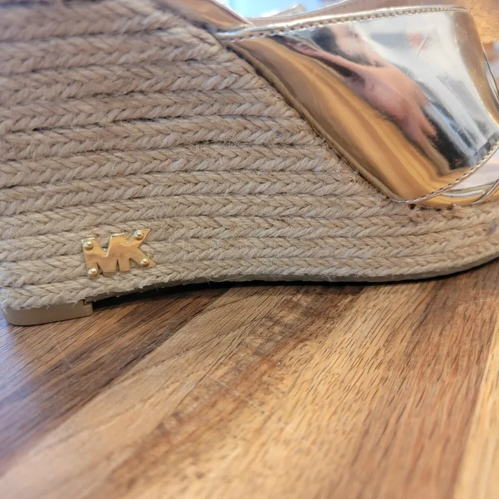 Michael Kors MK Logo Silver Espadrilles Wide Criss cross Strap 4